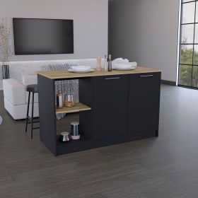 Coral Kitchen Island with Large Countertop, Open Storage Shelves and Double Door Cabinet