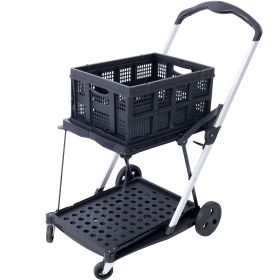 Collapsible Utility Cart Multi Use Functional Collapsible Shopping Carts 2-Tier Collapsible Shopping Cart with Baskets Carrito para Supermercado