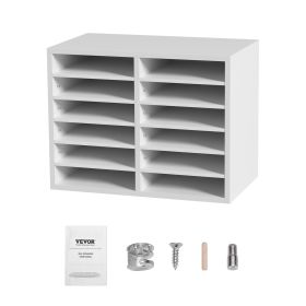 VEVOR Literature Organizers, 12 Compartments Office Mailbox with Adjustable Shelves, Wood Literature Sorter 20.4x12x16.1 inches for Office, Home