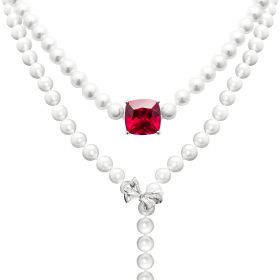 A stylish imitation pearl necklace, French elegant style, S925 silver set with 4 carat synthetic gems