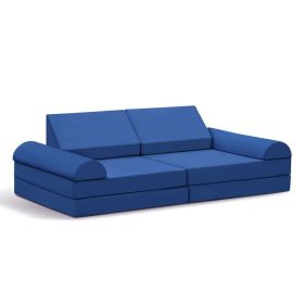 Modular Kids Play Couch, 8PCS Nugget Couch for Building Fort, Toddler Play Sponge Convertible Couch (Color: Navy blue)